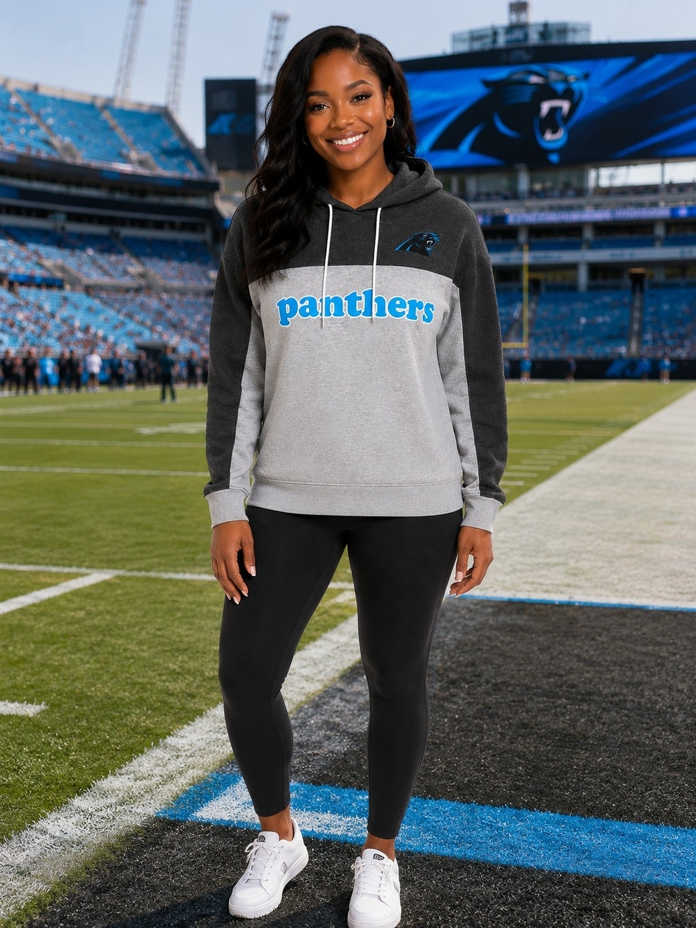 Team Apparel Carolina Panthers Gray and Black Colorblock Hoodie - SIZE Lg NWT - Picture 1 of 6